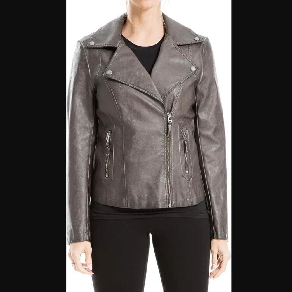 Max Studio Women's Faux Leather Jacket in Olive | Size M